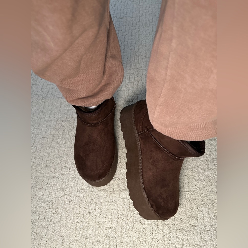 NWT!! WOMENS CHOCOLATE BROWN FUR LINED MINI PLATFORM WARM BOOTS - Picture 4 of 9
